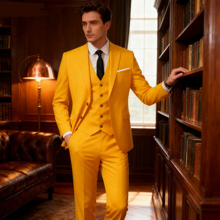 Men's Wedding Groomsmen Suit Set High-Quality Solid Color Casual Office Menswear Jacket + Vest + Pants