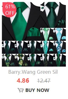 Barry.Wang Solid Silk Mens Tie Hankerchief Cufflinks Brooch Set Jacquard Plain Necktie Corsage For Male Wedding Party Events