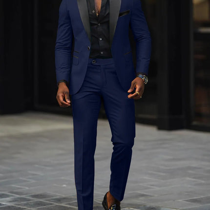 Men's New Fashion Business Casual Two-piece, Comfortable and Breathable Slim-fit Side Slit Single-button Suit Jacket+trousers