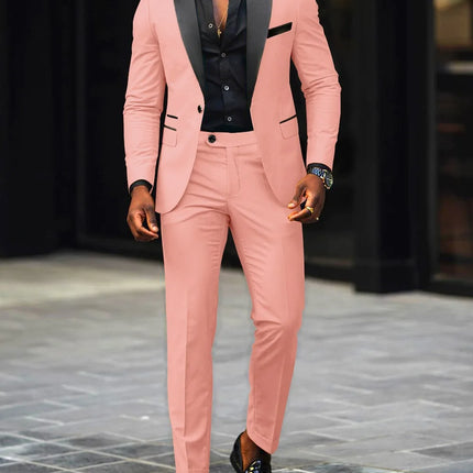 Men's New Fashion Business Casual Two-piece, Comfortable and Breathable Slim-fit Side Slit Single-button Suit Jacket+trousers