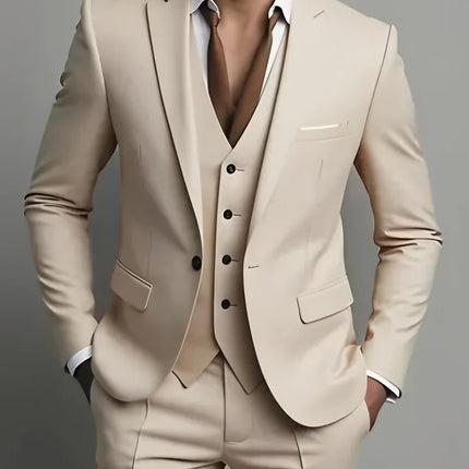 Men's Business Casual Suit for Weddings, Genuine Blazer, Vest and Pants, Big & Tall,Slim Fit Waistcoat, Dress Trousers, US Size