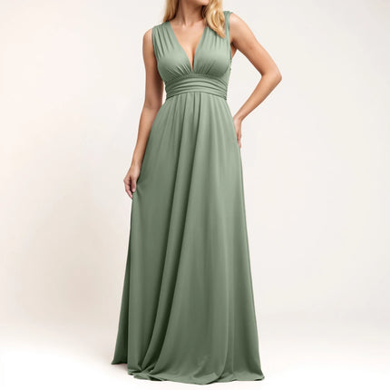 Multiple-Way Women Maxi Dress For Wedding Deep V-Neck Sexy High Waist Evening Party Dress Flowy Ruched A-Line Cocktail Dress