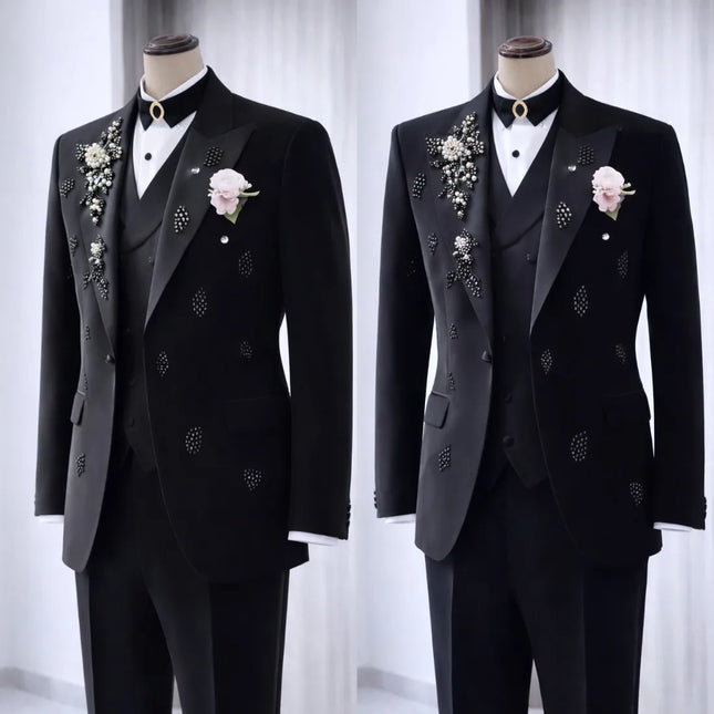 Elegant Men's Suits Casual Peak Lapel Single Breasted Coat 2 Piece Suit Set Blazer Pants Wedding Prom Party Jacket Customized