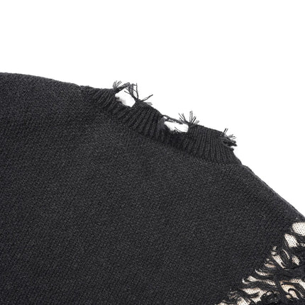 2025 New Men Distressed Sweater Hip Hop Pullover Vintage Casual Knitwear Top Streetwear Fashion Autumn Winter