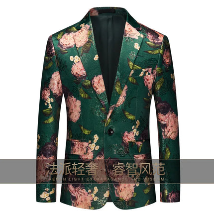 Men's Oversized Single-breasted Printed Suit Jackets Fashion Trim Dress Suit Coats Men Business Wedding Luxury Jacquard Blazers