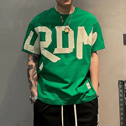 2025 Summer Casual All-match Trend Korean Fashion Short Sleeve Round Neck Solid Color Letter Printed Loose Fashion Youth T-shirt