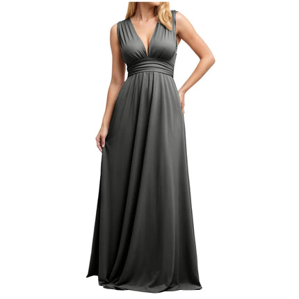 Multiple-Way Women Maxi Dress For Wedding Deep V-Neck Sexy High Waist Evening Party Dress Flowy Ruched A-Line Cocktail Dress
