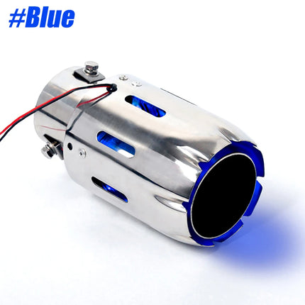 1Pcs 63mm Exhaust Tips Stainless Steel Muffler Car Exhaust Tail Pipe Modification Luminous Tube With Blue Flame LED light