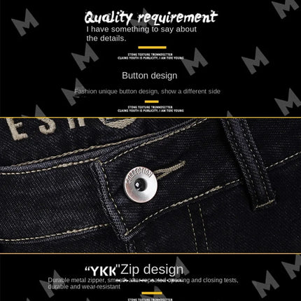 Male Denim Straight High Street Trousers Casual Men Fashion Elastic Waist Vintage Pant Spring Ripped Soft Stretch Slim Fit Jeans