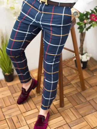 Summer Men's Suit Pants 3D Printed Fashion Plaid Pants Comfortable Casual Business Pants Quick Dry Straight Pants