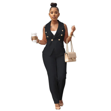 Blue Luxury Designer 2 Piece Set Outfits Black Office Suit for Women 2023 Button Up Blazer Long Pants Suit Top Blazer Set Women