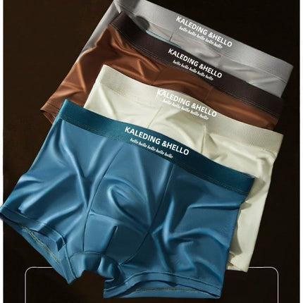 4 Pack Mens Satin Ice Silk Boxer Briefs Ice Cool Comfortable Breathable Trendy Fashion Mens Solid Color Mid Rise Underwear