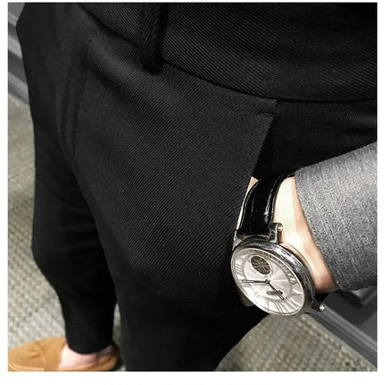 Spring Autumn Men's Slim Fit Korean Style Suit Pants Casual Nine Point Length Trendy White Pants For Office Wear
