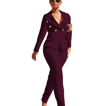 Blue Luxury Designer 2 Piece Set Outfits Black Office Suit for Women 2023 Button Up Blazer Long Pants Suit Top Blazer Set Women