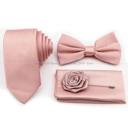 Hot Sale Purple Pink Sage Green Tie Set Polyester Necktie Bowtie Cufflink Brooch For Groom Suit Wedding Cravat Shirt Accessory