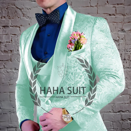 Men's Suit Jacquard Wedding Groom Suits Best Man Dinner Engagement Tuxedo Tailored Clothing