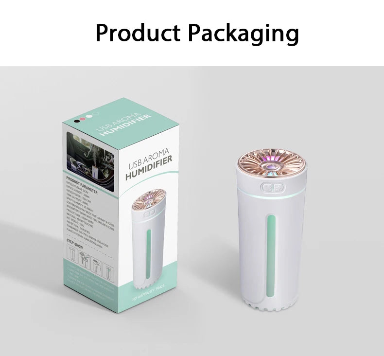 Vehicle-mounted Humidifier 300ml Mini Portable Spray Air Freshener Home LED Small Essential Oil Vaporizer Room Scent Diffuser
