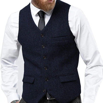 Mens Suit Vest Retro Tweed Wool Regular Fit Waistcoat Herringbone for Jacket Men's Suits Vest