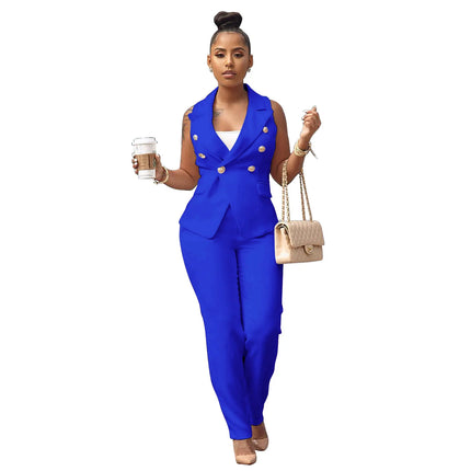 Blue Luxury Designer 2 Piece Set Outfits Black Office Suit for Women 2023 Button Up Blazer Long Pants Suit Top Blazer Set Women