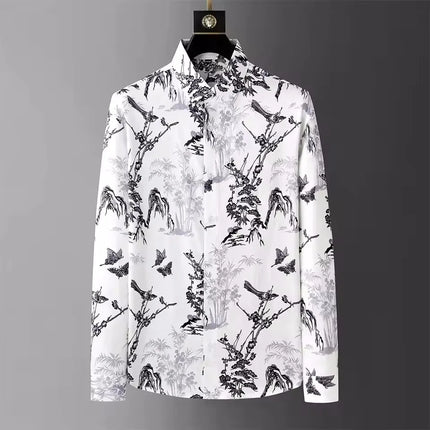 Luxury printed shirt men's long sleeved casual shirt, high-quality, fashionable, trendy, high-end plus size men's clothing XS-6X