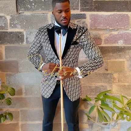 Plaid Men Suits Slim Fit 2 Pcs Wedding Tuxedo Terno Peaked Lapel Costume Homme Blazer Custom Made Male Fashion (Jacket + Pants)