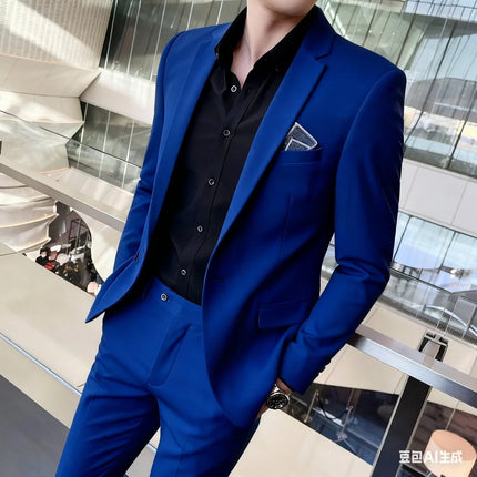 Men's Two-Piece Suit Monochromatic Tern Casual Elegant High-Quality New Banquet Ready Fashionable Ensemble