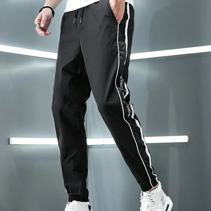 Spring Summer Harajuku Elastic Waist Quick Drying Stripe Casual Baggy Sport Running Work Trousers Man Casual Jogger Sweatpants