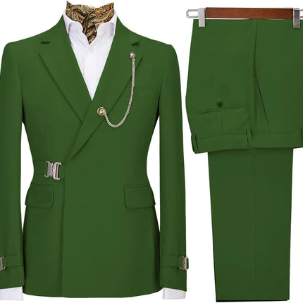 Men's 2 Piece Suit with Metal Clasp Slim Fit Suit Stylish Business Casual Tuxedo Suit