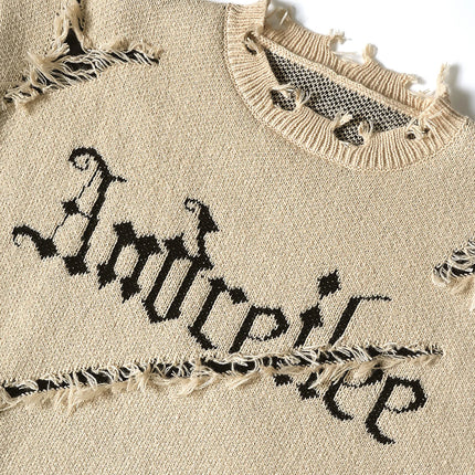 2025 New Men Distressed Sweater Hip Hop Pullover Vintage Casual Knitwear Top Streetwear Fashion Autumn Winter