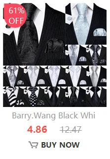 Barry.Wang Solid Silk Mens Tie Hankerchief Cufflinks Brooch Set Jacquard Plain Necktie Corsage For Male Wedding Party Events