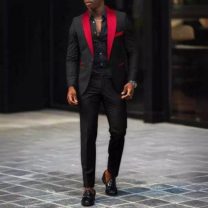 Men's New Fashion 2-Piece Suit Business Casual Slim Fit Single Button Blazer+Trousers Breathable Comfortable Side Slit Outfit