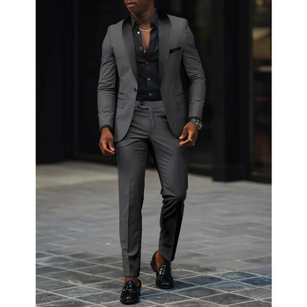 Men's New Fashion 2-Piece Suit Business Casual Slim Fit Single Button Blazer+Trousers Breathable Comfortable Side Slit Outfit