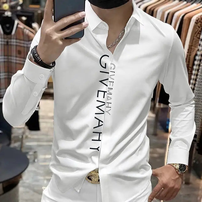 Spring And Summer Letter Shirt for Men Cotton Long Sleeve Casual Shirts Fashion Luxury Social Business Dress Shirts