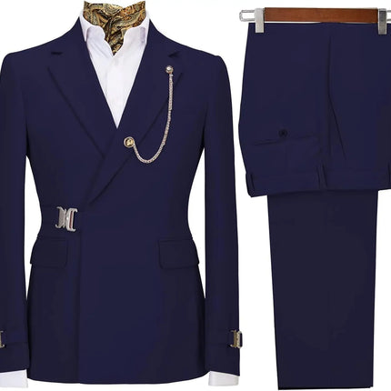 Men's 2 Piece Suit with Metal Clasp Slim Fit Suit Stylish Business Casual Tuxedo Suit