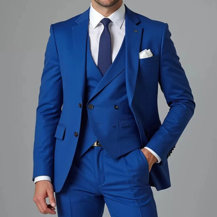 Men Suit 3 Pieces Royal Blue With Lapel Solid For Wedding Banquet Birthday Party Business Work Daily Jacket Vest With Pants