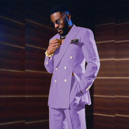 Fashion Yellow Men's Suits Special Style Double Breasted Peaked Lapel Luxury Blazer 2 Piece Jacket Pants Chic Blazer Customized