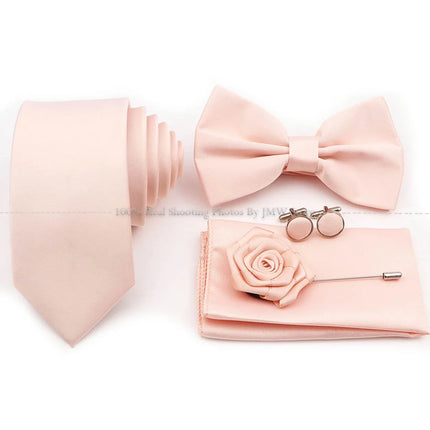 Hot Sale Purple Pink Sage Green Tie Set Polyester Necktie Bowtie Cufflink Brooch For Groom Suit Wedding Cravat Shirt Accessory
