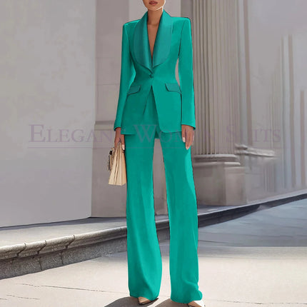 Customzied Women's Suits Blazer Luxury One-Button Shawl Lapel Slim Fit 2 Piece Jacket Pants Sets Evening Female Clothing Outfits