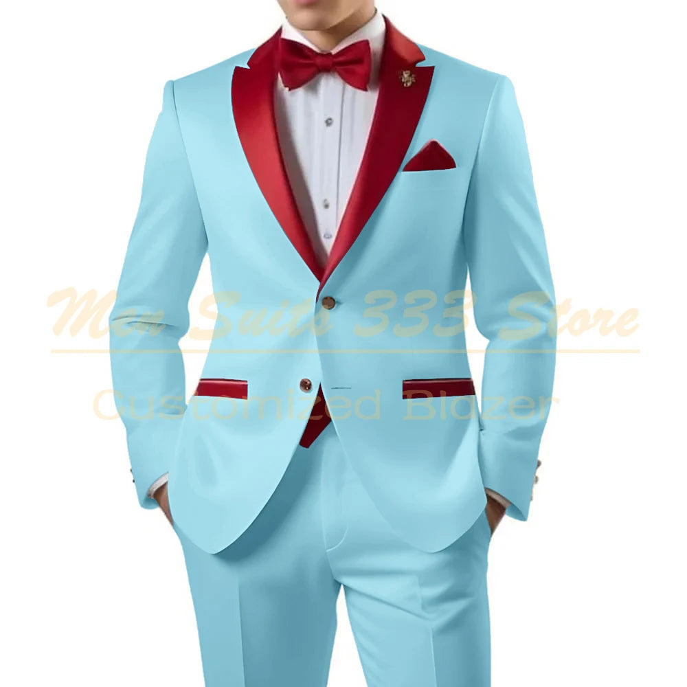 Customized White Men Suits Single Breasted Red Notch Lapel Slim Fit Male Clothing High Quality Wedding 2 Piece Jacket Pants 2025