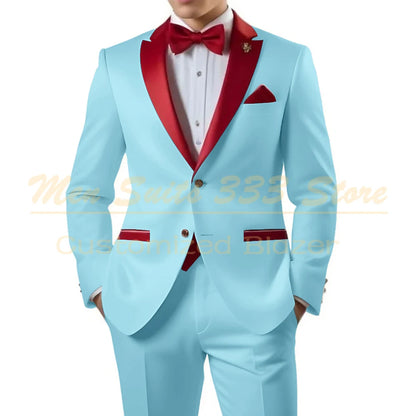 Customized White Men Suits Single Breasted Red Notch Lapel Slim Fit Male Clothing High Quality Wedding 2 Piece Jacket Pants 2025