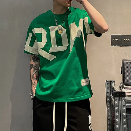 2025 Summer Casual All-match Trend Korean Fashion Short Sleeve Round Neck Solid Color Letter Printed Loose Fashion Youth T-shirt