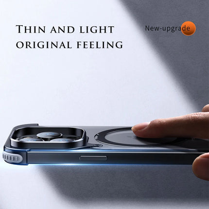 Aluminum Alloy Magnetic Stand Rimless Phone Case For iPhone 13 14 15 16 Pro Max Plus Metal Lens Shell  Frosted Matte Back Cover