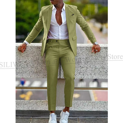 Orange Formal Men Suits For Wedding Prom Notch Lapel Blazer Custom Made Fashion Tuxedos Two-Piece Jacket+Pants Trajes De Hombre