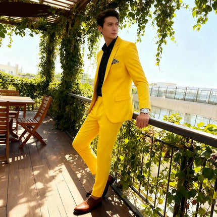 Men's Two-Piece Suit Monochromatic Tern Casual Elegant High-Quality New Banquet Ready Fashionable Ensemble