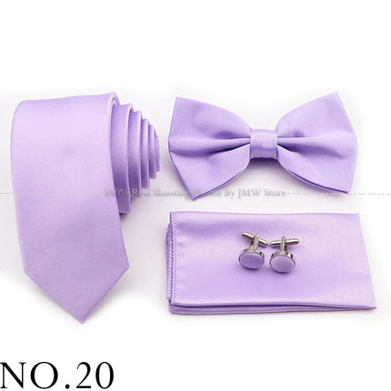 Hot Sale Purple Pink Sage Green Tie Set Polyester Necktie Bowtie Cufflink Brooch For Groom Suit Wedding Cravat Shirt Accessory