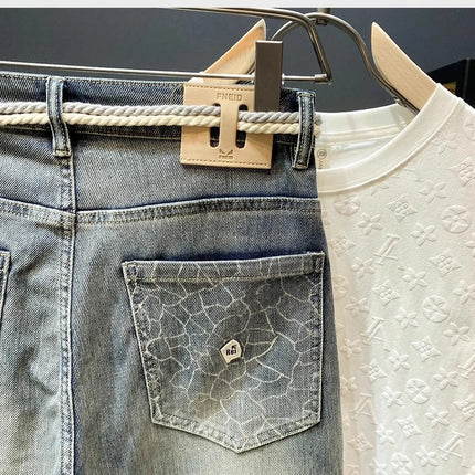 High-End Men's Slim Straight Leg Jeans Casual Print Comfortable Long Trousers Fashionable Trendy Youth Popular Autumn New Arr...