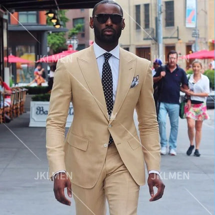 2 Pieces Business Men's Suit for Wedding Party Tuxedos Slim Fit Peak Lapel Custom Made  Male(Jacket+Pants)