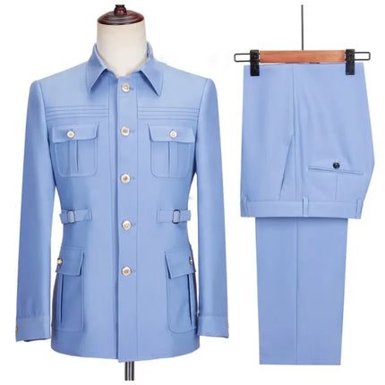 New Fashion  Men's Suits High Quality Stand Collar Single Breasted Suit Male Casual Daily Wedding Two Piece Blazer Pants Set