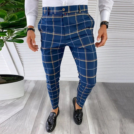 Summer Men's Suit Pants 3D Printed Fashion Plaid Pants Comfortable Casual Business Pants Quick Dry Straight Pants