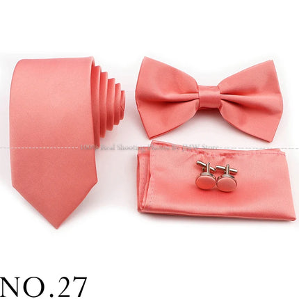 Hot Sale Purple Pink Sage Green Tie Set Polyester Necktie Bowtie Cufflink Brooch For Groom Suit Wedding Cravat Shirt Accessory